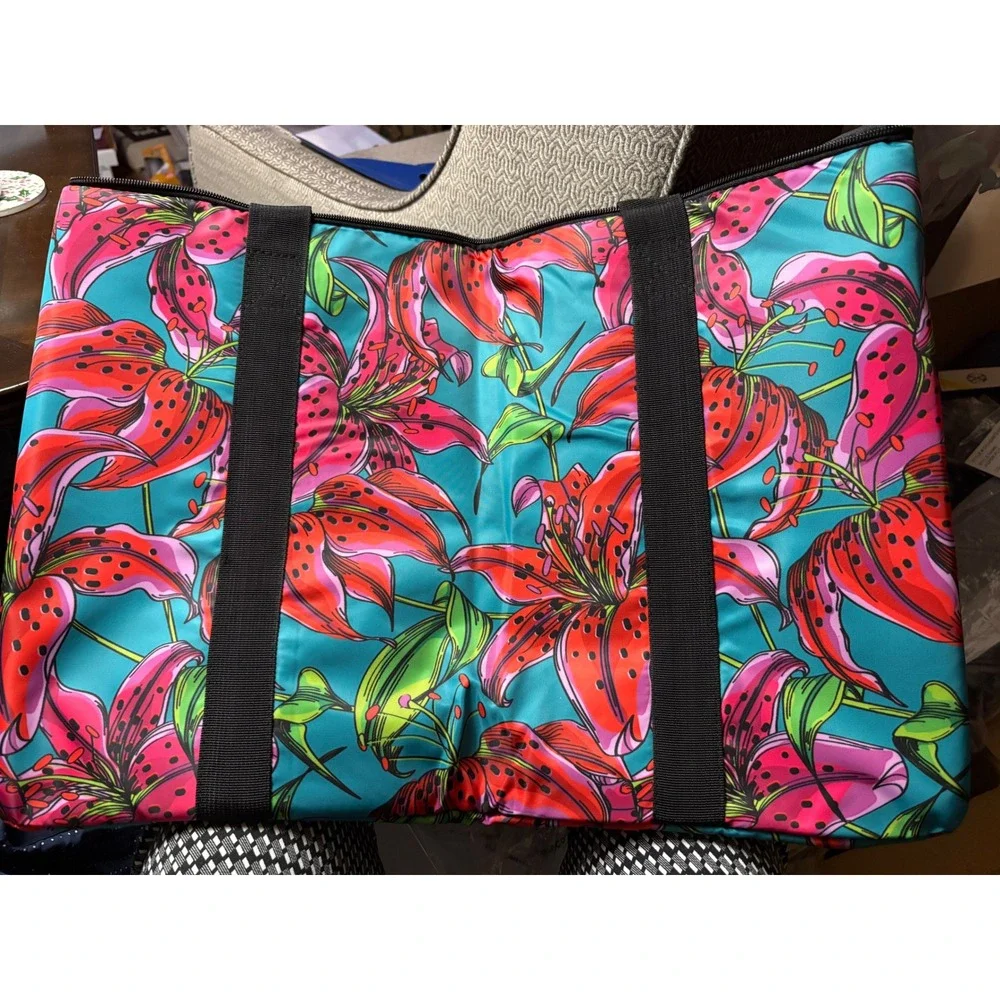 Bang & Carsen Tropical Tiger Lily Insulated Cooler Tote Bag Floral Turquoise NEW